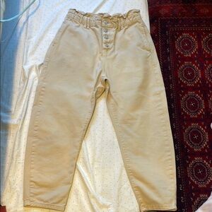 Beige High-Waisted Button-Fly Pants